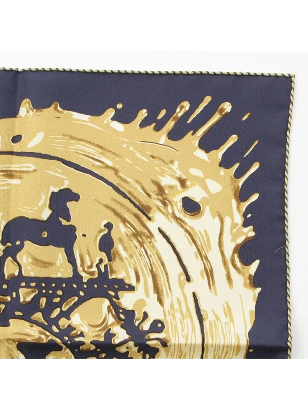 Hermes Carre 45 Peinture Fraiche Freshly Painted Silk Scarf Navy Gold - Picture 3 of 10
